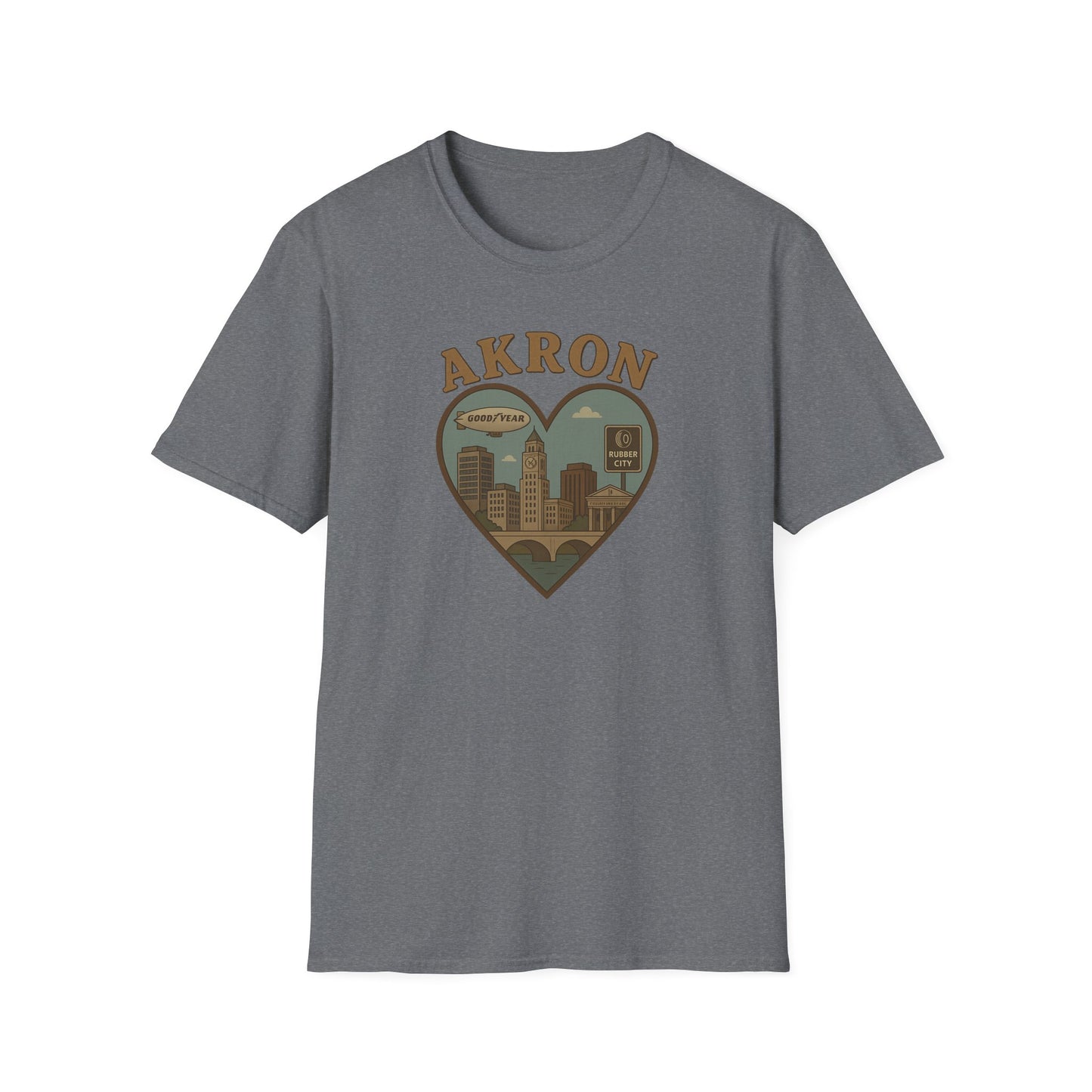 Unisex 'Love Akron' Rubber City Skyline T-Shirt for Vintage Nostalgia Vibes