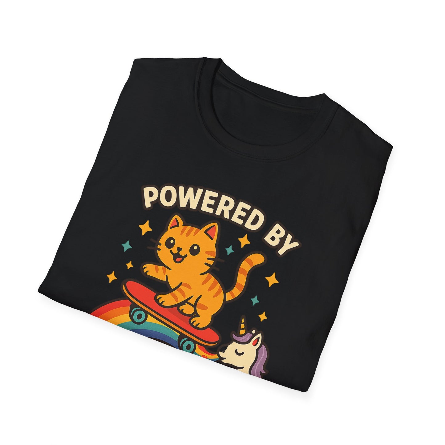 Catch the Magic Wave in a Cat Powered by Unicorn Kisses T-Shirt - Soft Unisex Fit!