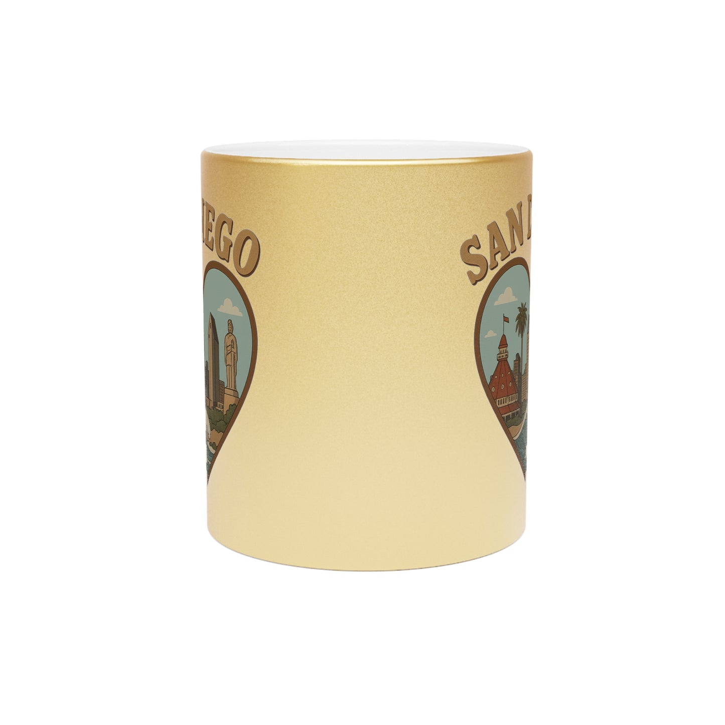 Shiny San Diego Metallic Mug - Vintage Skyline Souvenir Treasure (Silver/Gold)